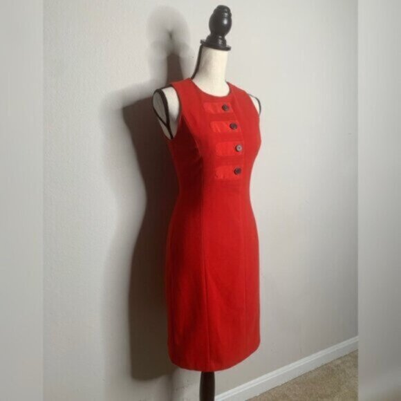 J. McLaughlin Orange Sleeveless Vintage Button Sheath Dress - Picture 3 of 14
